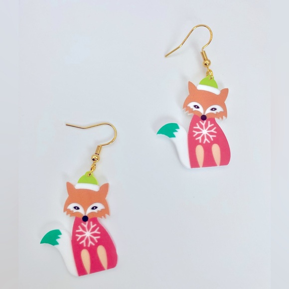 Christmas Fox earrings handmade NWT - Picture 4 of 8